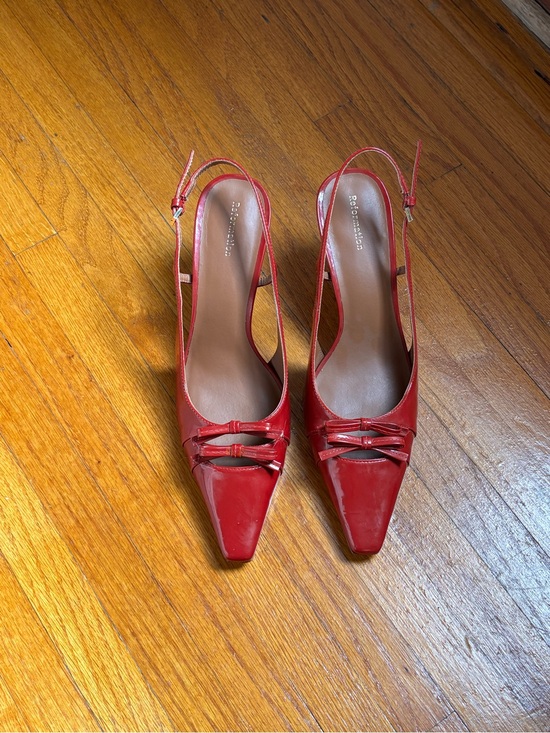 Reformation Shoes - Red Reformation Patent Slingback Pumps with Bow detail